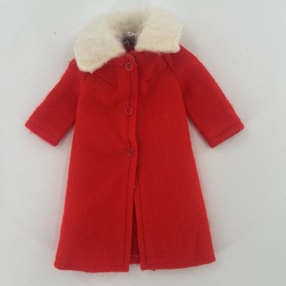 Vtg Mod Barbie Matell #3429 Cold Snap Red Coat W/ White Fur Collar Fast Shipping